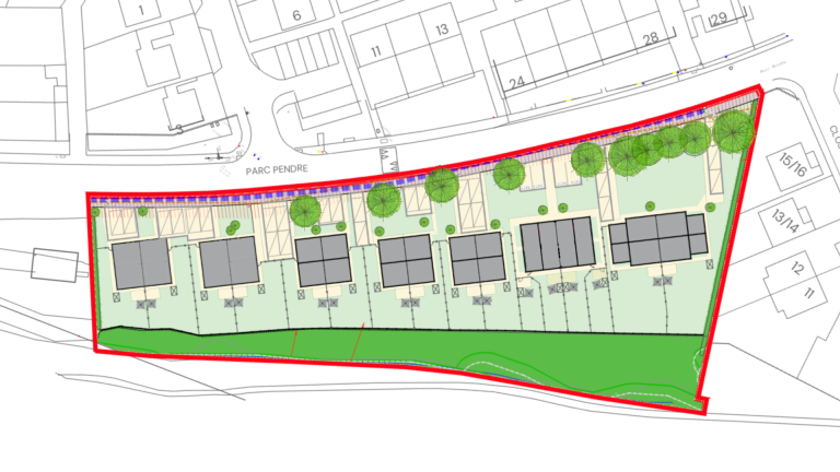 Groundworks for new housing scheme in Carmarthenshire, Wales site layout plan